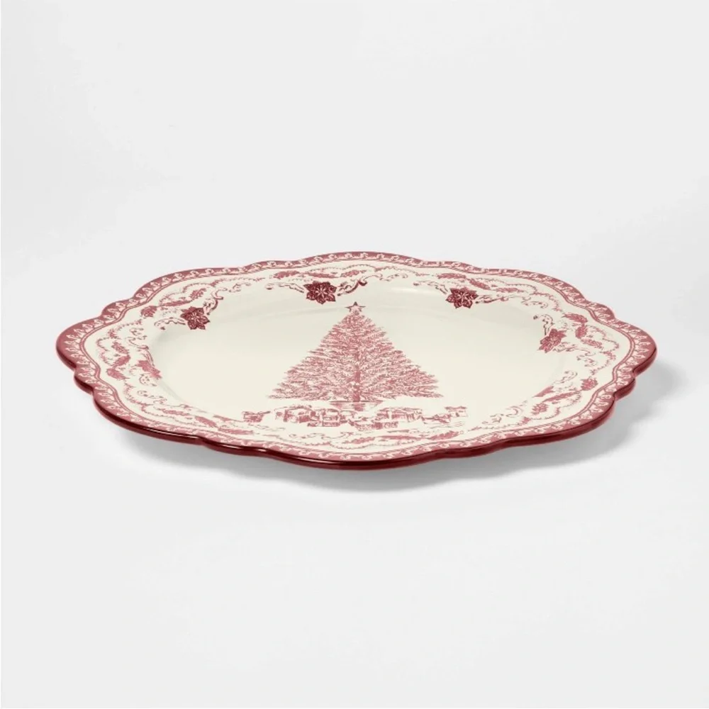 Stoneware Round Christmas Serving Platter Red Pattern - Threshold Studio McGee